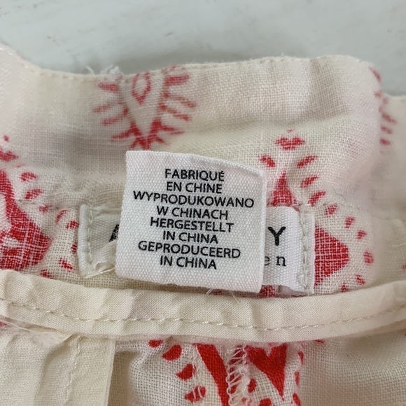 T11 Artisan Ny 100% Linen white shorts with red tribal print Aztec size Medium - Picture 10 of 16